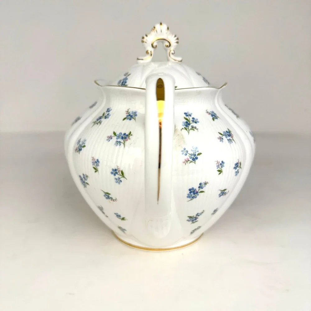 Royal Albert Blue Heaven Teapot Bone China Blue Floral Gold Trim 2 Trays Vintage